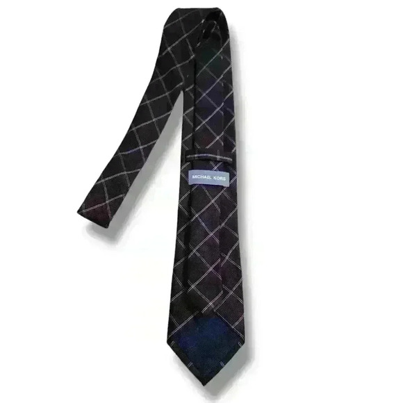 Michael Kors Randy Grid Plaid Maroon Tie Neck Workwear Casual Formal #150 - Picture 1 of 6